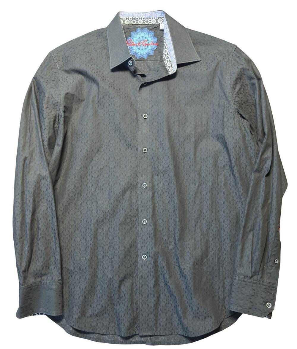 Robert Graham Mens Shirt L Black Geometric Flip Cuff Paisley Trim Button Up